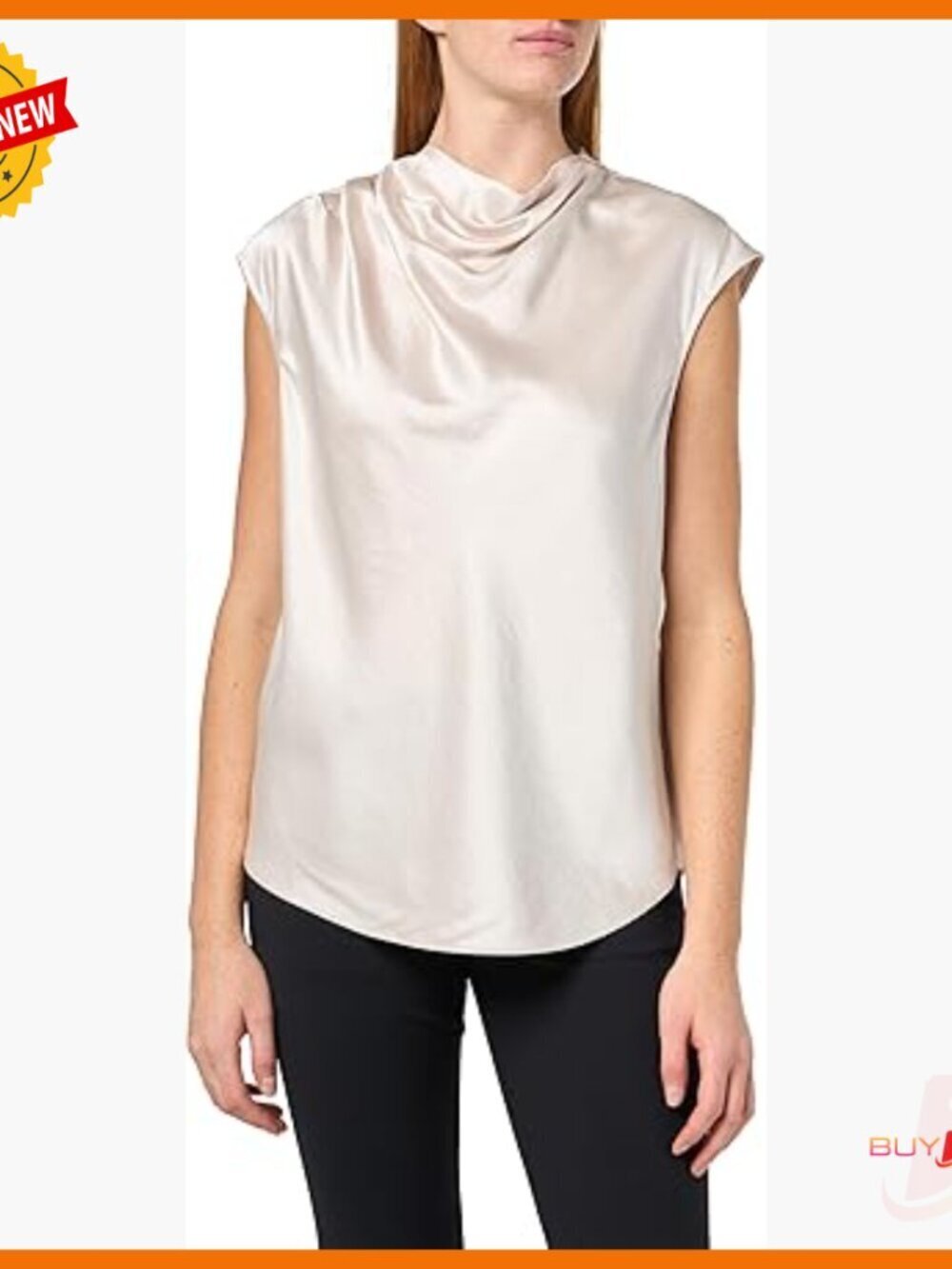 Sleeveless Satin Blouse with Cowl Neck and Keyhole Back